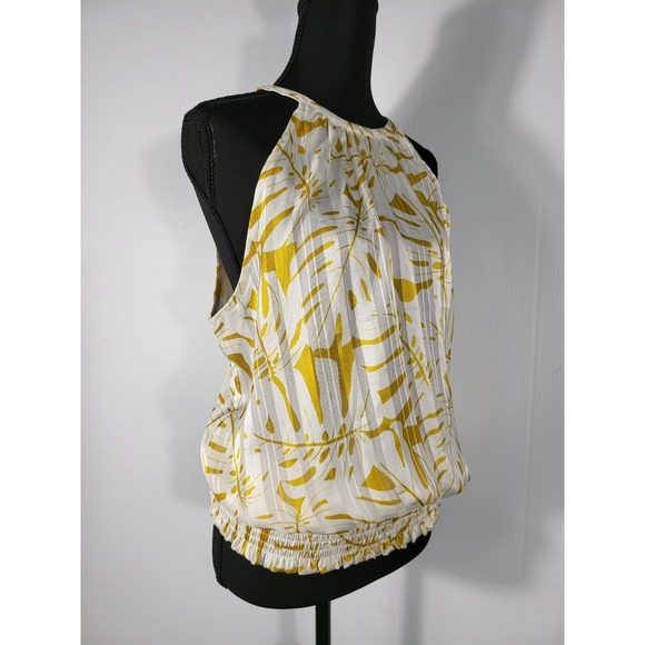 Joie Halter Top Smocked Waist Sleeveless Blouse Yellow Leaf Print Size S - Picture 4 of 11